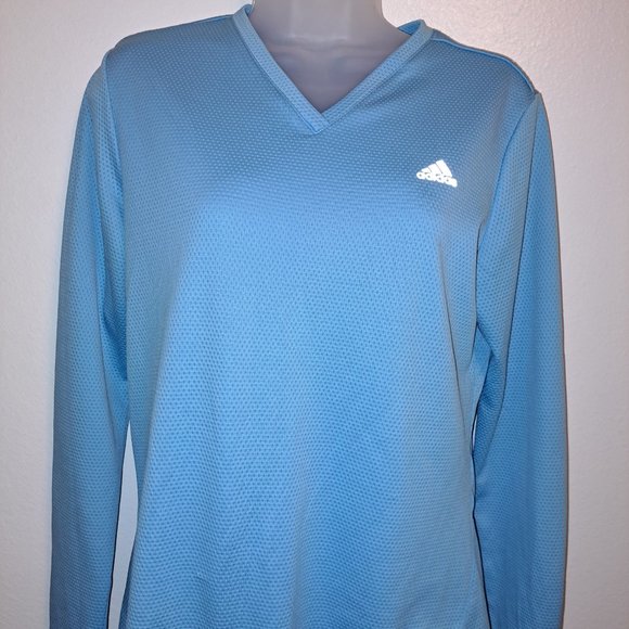 Baby Blue Adidas Long Sleeve Breathable Mesh-like Material V-Neck Running Shirt - Picture 7 of 8